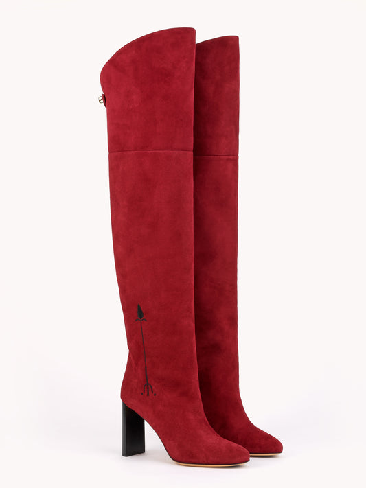 Marylin Malaga Over the Knee Burgundy Suede Boots