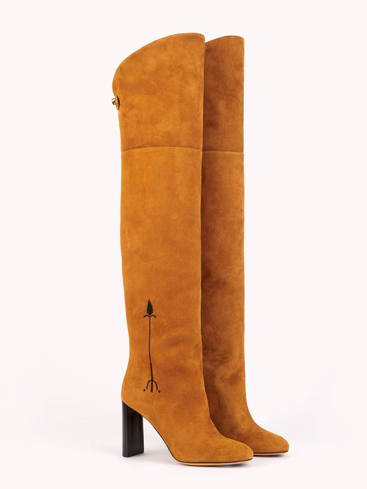 Marylin Malaga Over the Knee Cognac Suede Boots