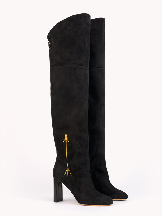 Marylin Malaga Over the Knee Black Suede Boots