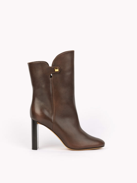 high-heel brown leather ankle boots maison skorpios by adriana abascal emanuele filiberto