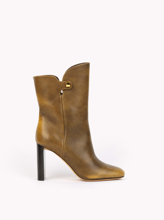 high-heel brown leather ankle boots maison skorpios by adriana abascal emanuele filiberto