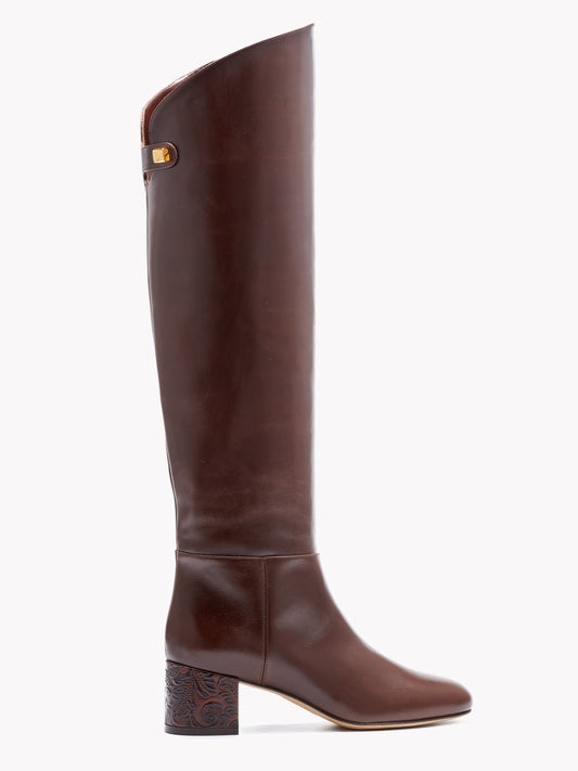 Bottes Adry Borgia en cuir marron avec un talon moyen embossé