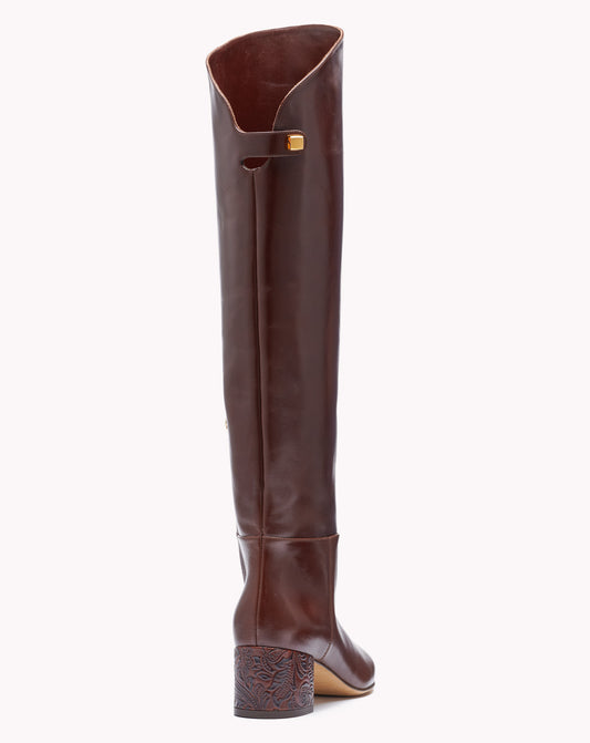 Bottes Adry Borgia en cuir marron avec un talon moyen embossé