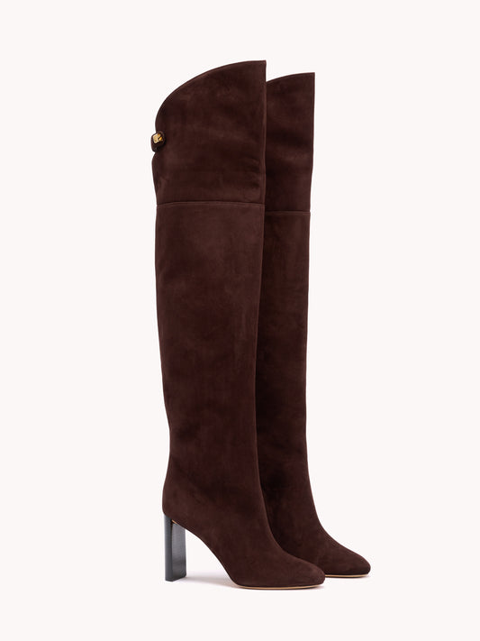 suede calf thigh boots in brown maison skorpios by adriana abascal Emanuele filiberto Clotilde Courau