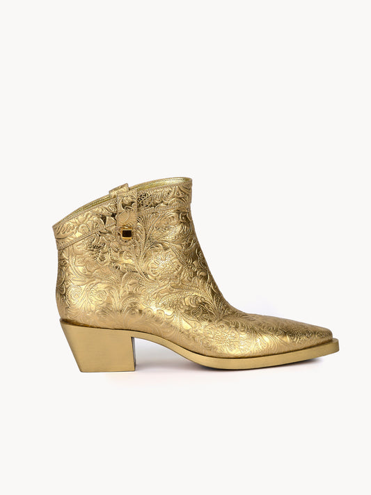 Alexandra Borgia Leather Gold Western Boots