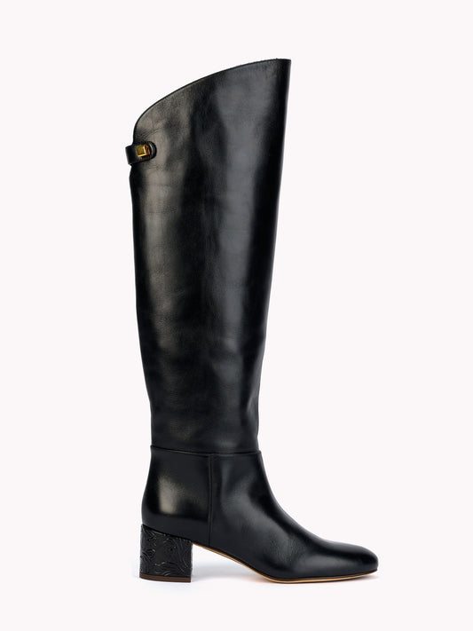 Bottes Adry Borgia en cuir noir et talons moyens embossé