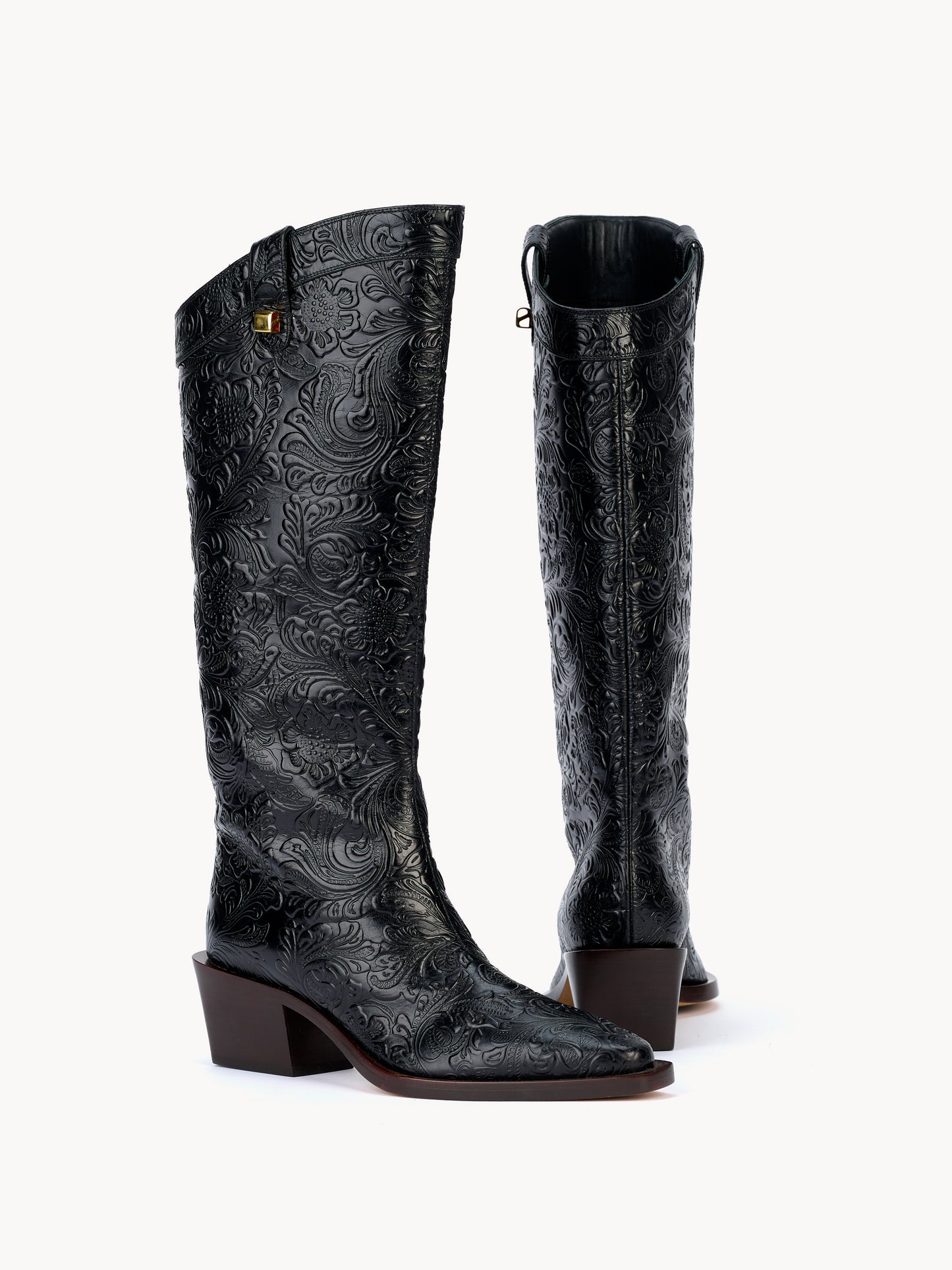 Bottes western Sienna Borgia en cuir embossé floral noir