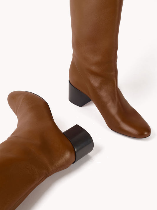 Adry Up Mid-heel Nappa Cognac Leather Boots