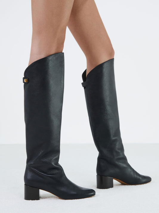 Adry Up Mid-heel Nappa Black Leather Boots