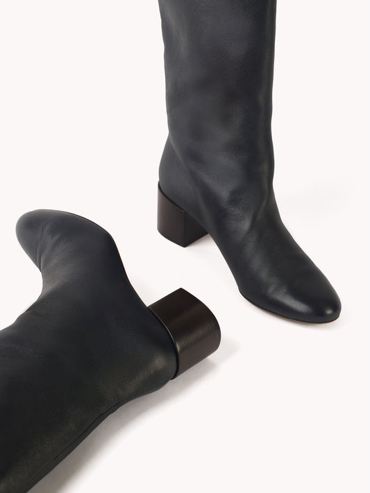 Adry Up Mid-heel Nappa Black Leather Boots