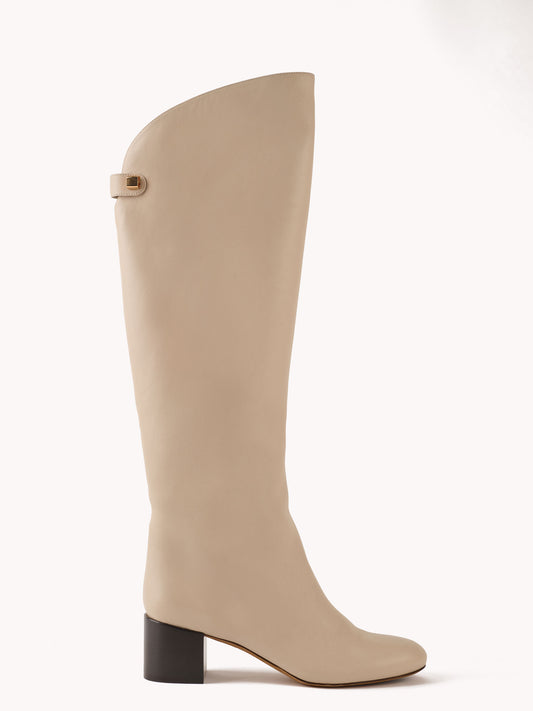 Adry Up Mid-heel Nappa Cream Leather Boots