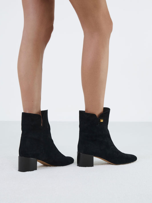 Gaby Mid-heel Black Suede Ankle Boots