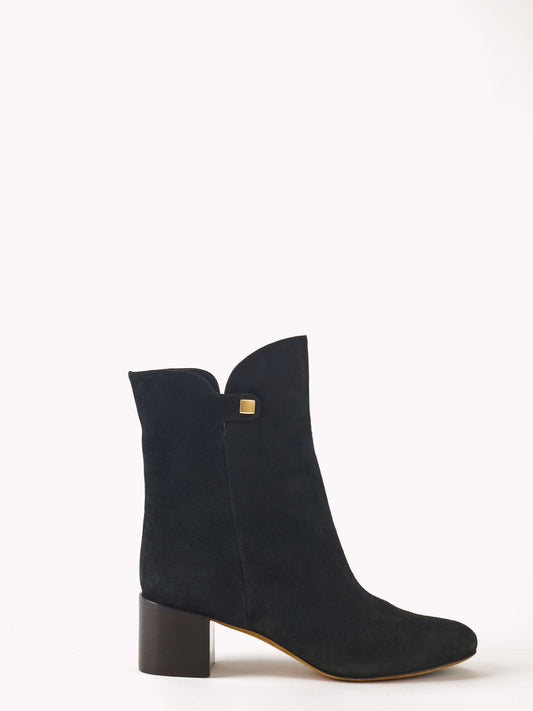 Gaby Mid-heel Black Suede Ankle Boots