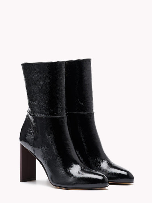 Bottines à talons en cuir grainé noir verni Chérie