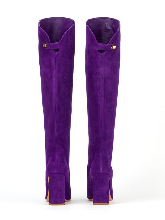 Bottes Adriana à talons en suede cachemire violet