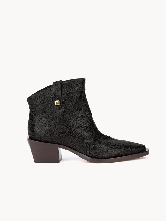 Bottines western Alexandra Borgia en cuir embossé floral noir