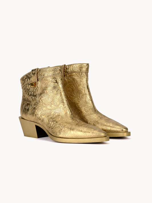 Alexandra Borgia Leather Gold Western Boots