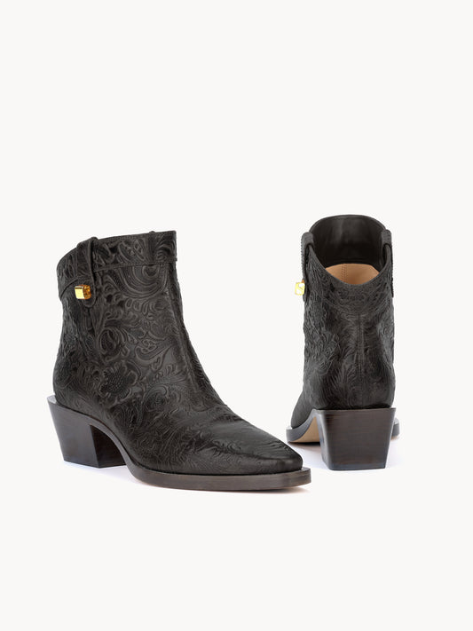 Bottines western Alexandra Borgia en cuir embossé floral noir