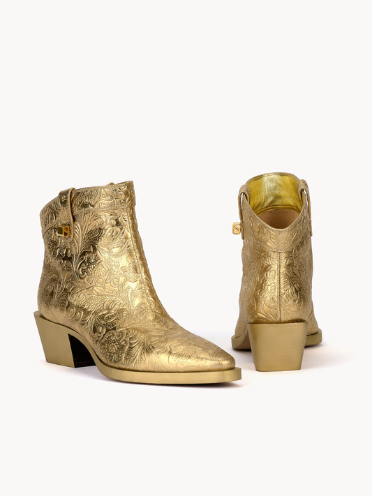 Alexandra Borgia Leather Gold Western Boots