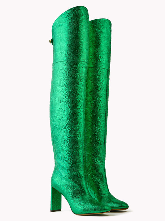 Cynthia Borgia High-heel Metallic Green Boots