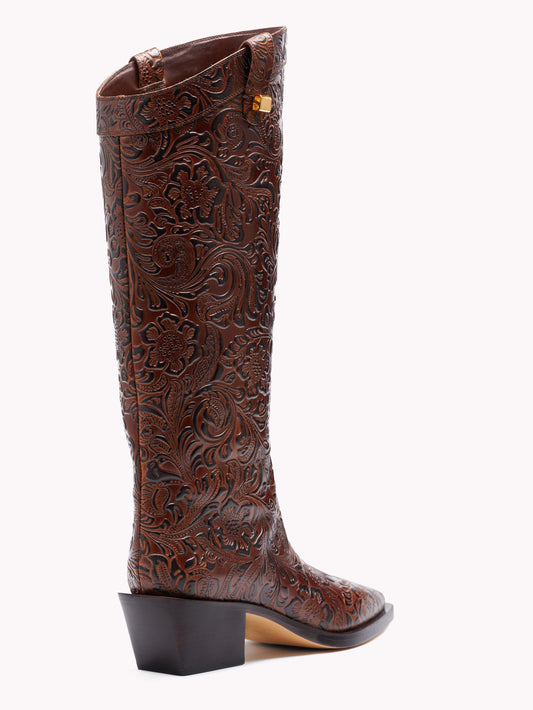 Bottes western Sienna Borgia en cuir embossé floral marron