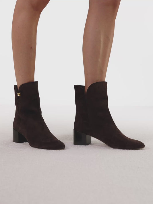 Gaby Mid-heel Coffee Suede Ankle Boots