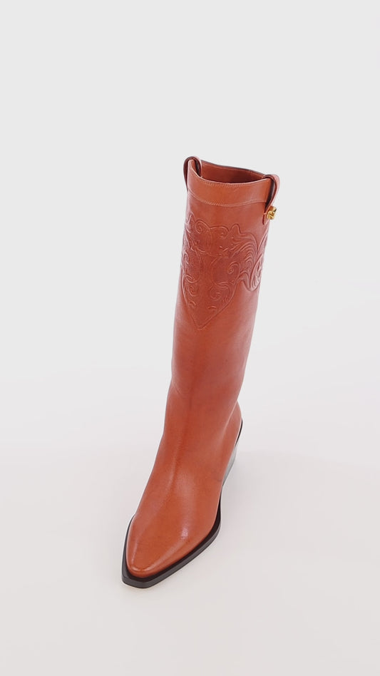 Elegant Chestnut nappa embossed leather western boots skorpios