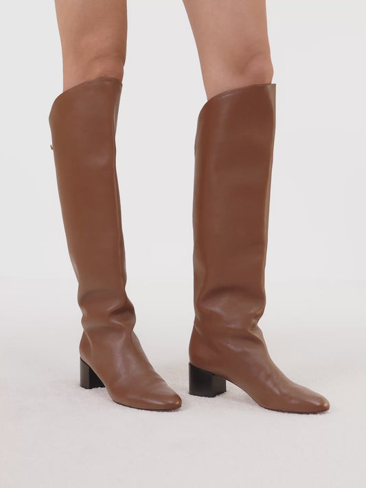 Adry Up Mid-heel Nappa Cognac Leather Boots