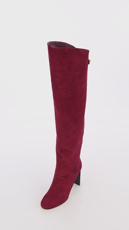 Marylin Malaga Over the Knee Burgundy Suede Boots