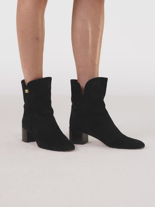 Gaby Mid-heel Black Suede Ankle Boots