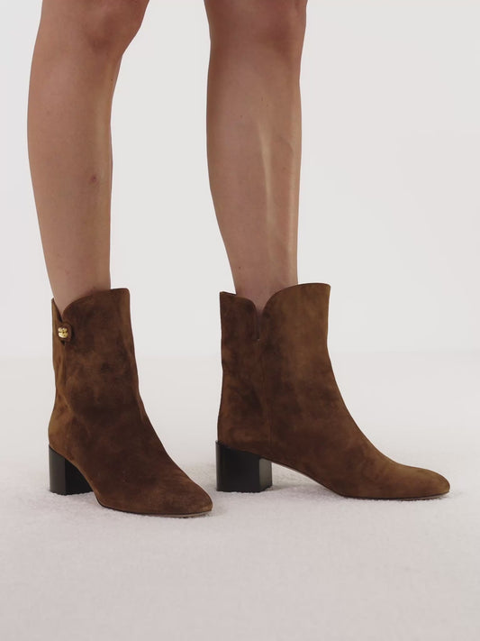 Gaby Mid-heel Brown Espresso Suede Ankle Boots