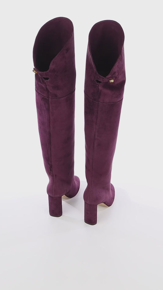 Marylin Over The Knee Aubergine Suede Boots