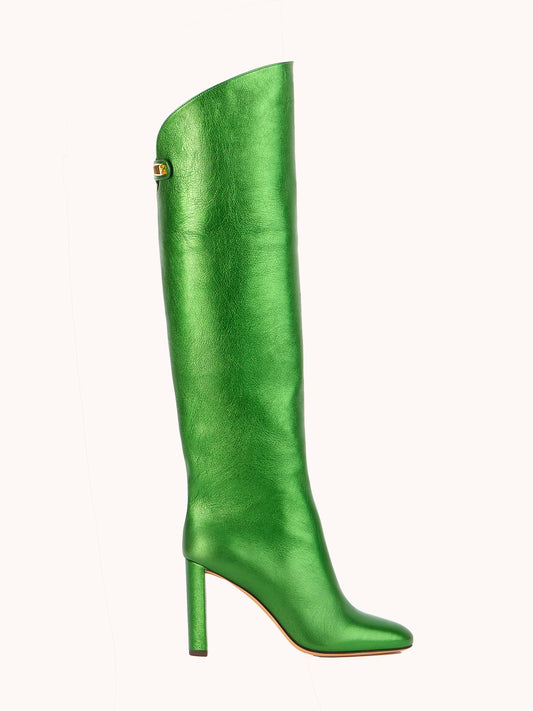 Bottes Adriana en cuir nappa métallisé vert