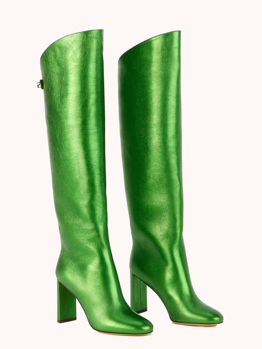 Bottes Adriana en cuir nappa métallisé vert