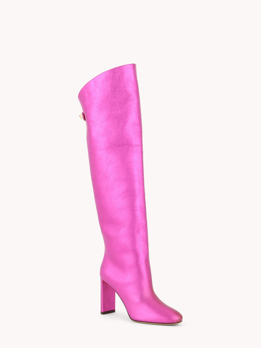 Bottes Adriana à talons en cuir nappa métallisé rose fuchsia