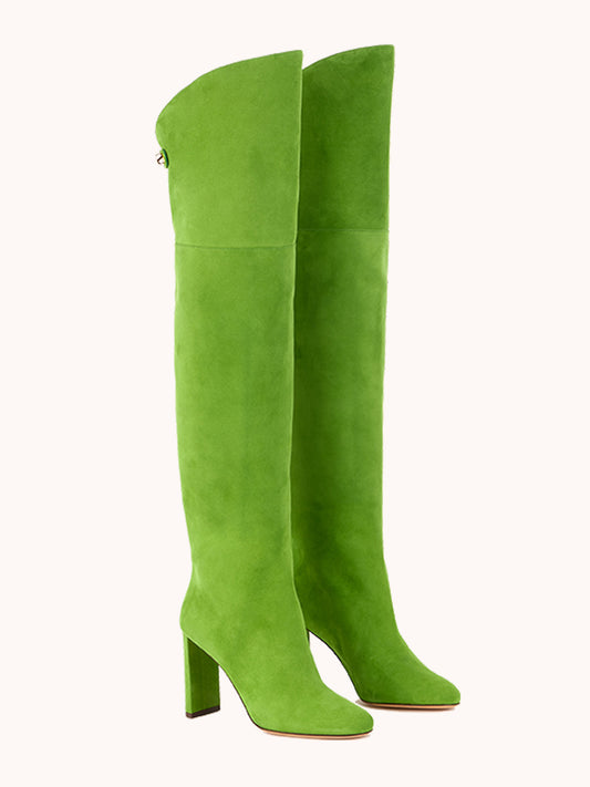 Marylin Over The Knee Apple Green Suede Boots