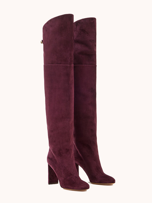 luxury purple suede thigh high boots made in italy maison skorpios by adriana abascal emanuele filiberto di savoia 