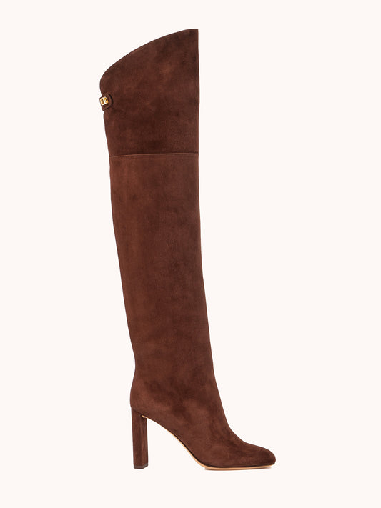 Marylin Over The Knee Brown Ebano Suede Boots