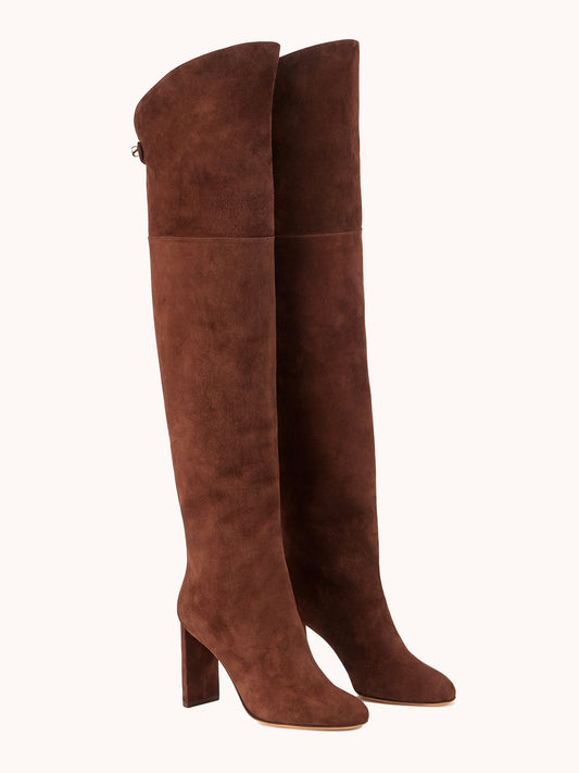 luxury brown suede thigh high boots for women maison skorpios by adriana abascal emanuele filiberto di savoia 