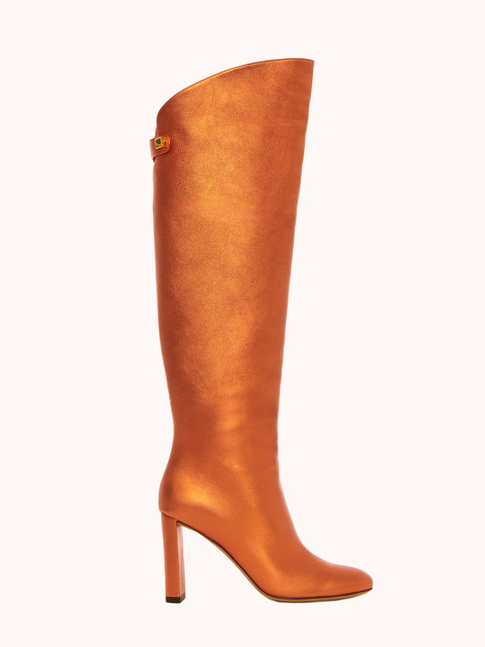 Bottes Adriana à talons hauts en nappa métallisé orange