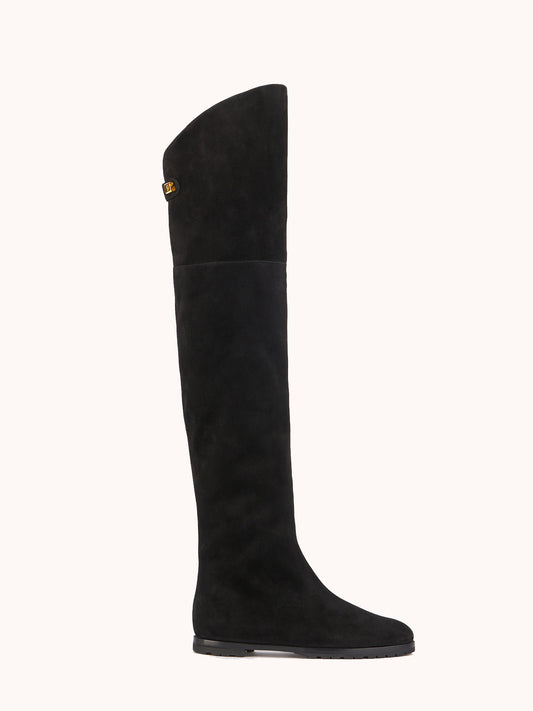 Stefania Over The Knee Black Suede Boots