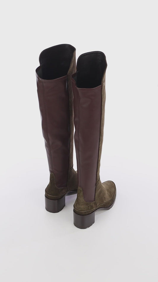 Emily Over The Knee Khaki Casual Suede Boots