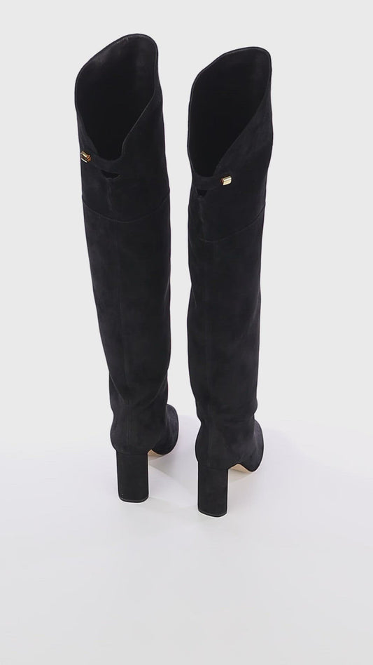 Marylin Over The Knee Black Suede Boots