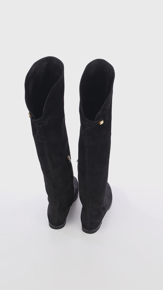 Stefania Over The Knee Black Suede Boots