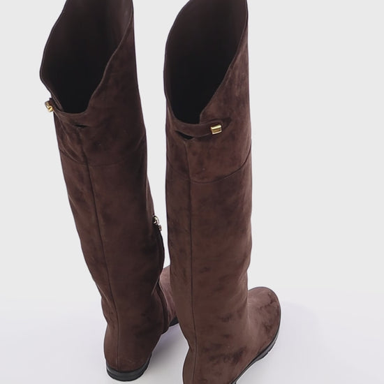 elegant brown suede over the knee flat boots skorpios