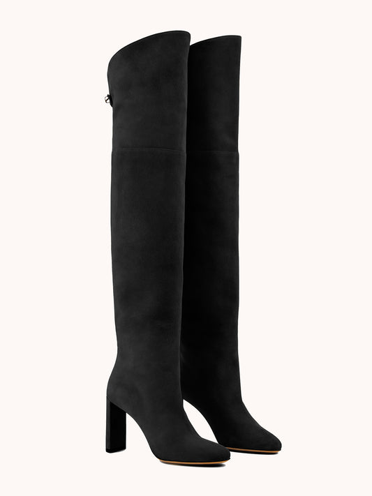 Marylin Over The Knee Black Suede Boots